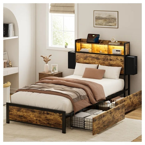 Antioch Bed Frame With 2 Underbed Drawers & 2 Bedside Drawers (Twin)