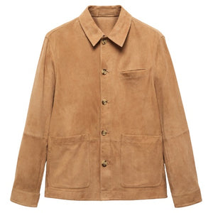 Suede Leather Overshirt With Pocket
