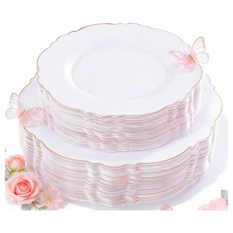 100 Rose Gold Plastic Plates