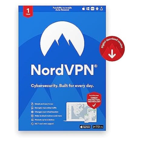 1-Year NordVPN VPN & Cybersecurity Software Subscription (10 Devices)
