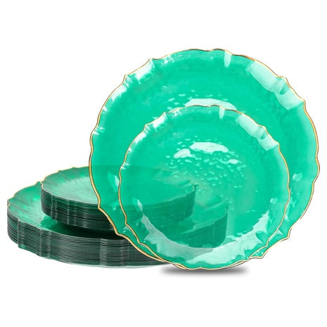 40 Green & Gold Disposable Plates