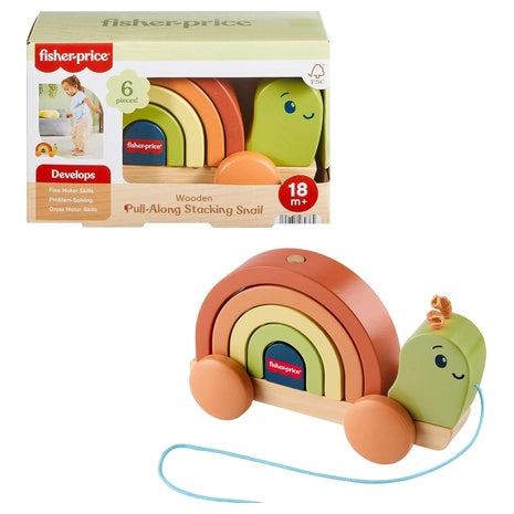 Fisher-Price Wood Toddler Toy Pull-Along Stacking Snail