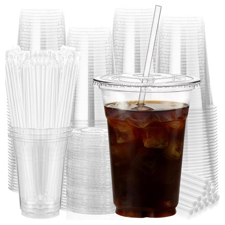 100 16oz Cups With Lids & Straws