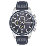 Steve Madden Men's Modern Navy Faux Leather and Silver-Tone Alloy Metal Watc