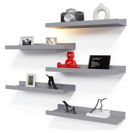 5 Piece Floating Wall Shelf Set With Lip
