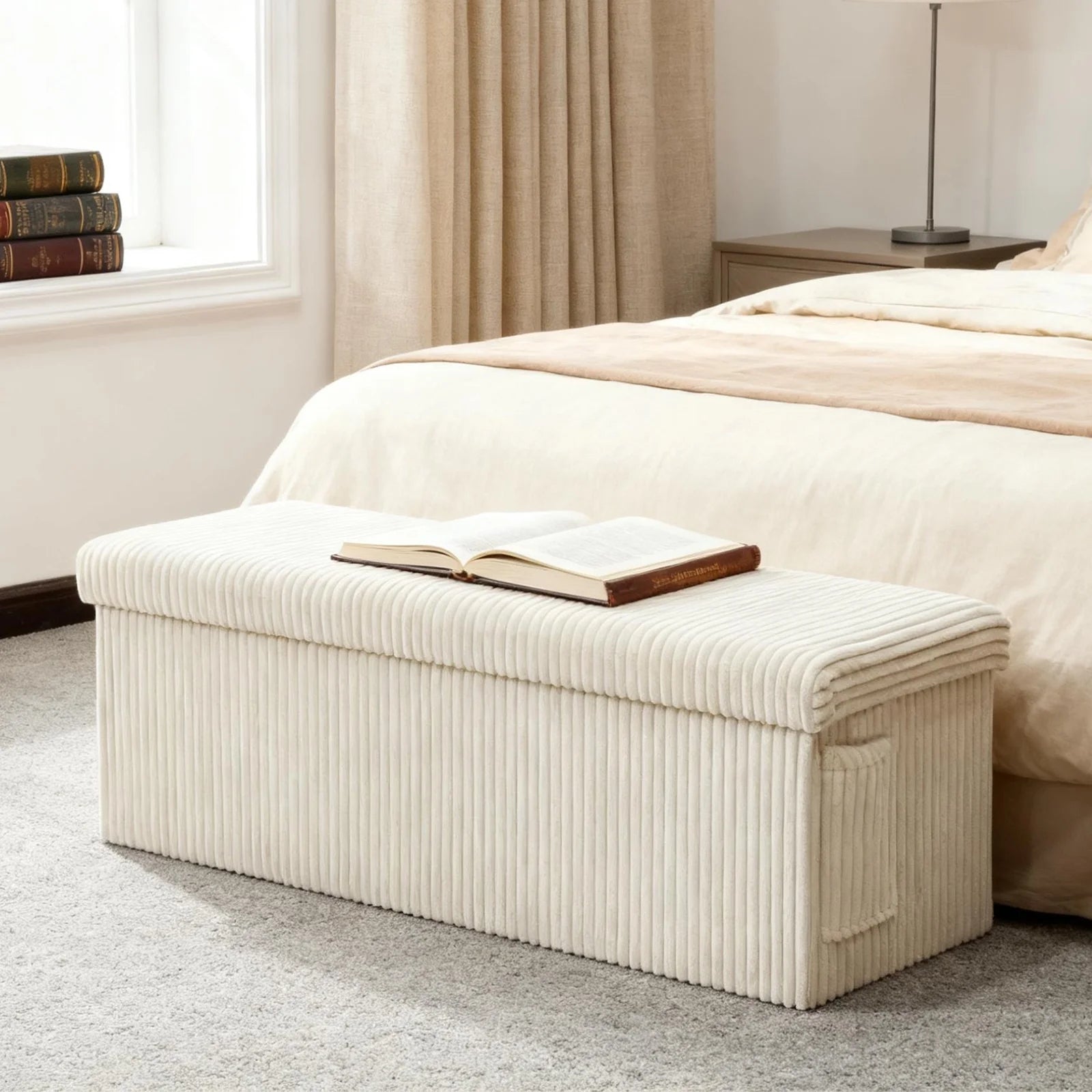 Pinmoco 43" Folding Storage Ottoman Bench with Side Pocket