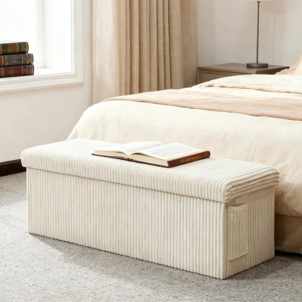 Pinmoco 43" Folding Storage Ottoman Bench with Side Pocket