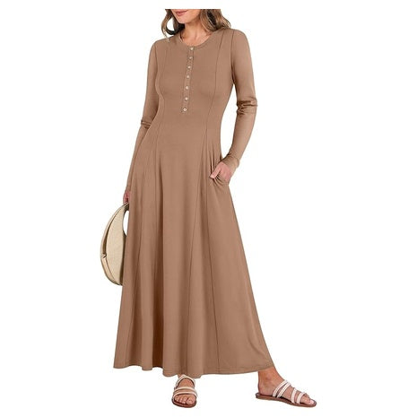 Women's Casual Buttoned Long Sleeve Maxi Dress (11 Colors)