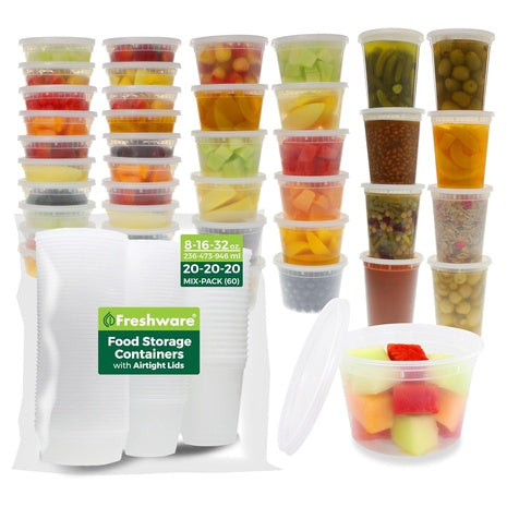 60‑Pack Food Storage Containers with Lids (8 Oz, 16 Oz & 32 Oz)