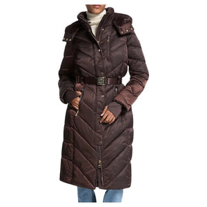 Michael Kors Women's Faux Fur Trim Belted Puffer Coat