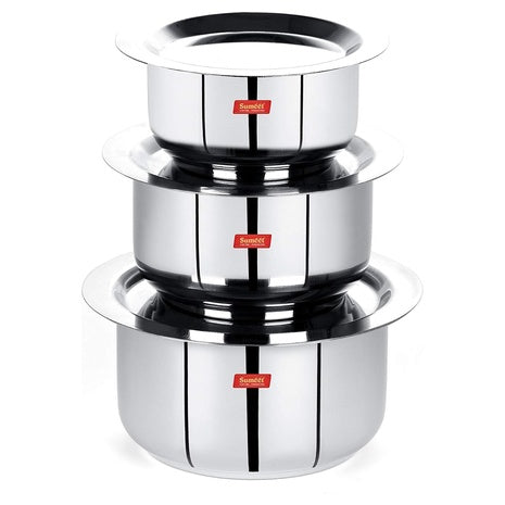 3-Piece Sumeet Stainless Steel Tope/Patila/Cookware W/ Lids
