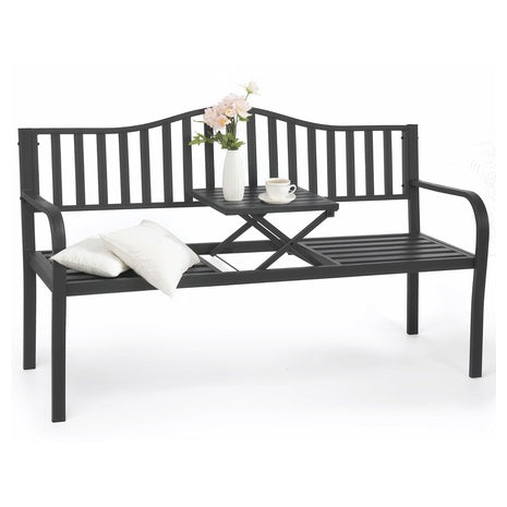 Metal Garden Bench With Built in Table