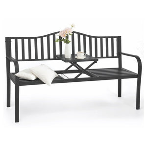 Metal Garden Bench With Built in Table