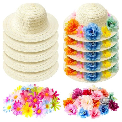 10-Piece DIY Straw Hat With 60 Artificial Flowers