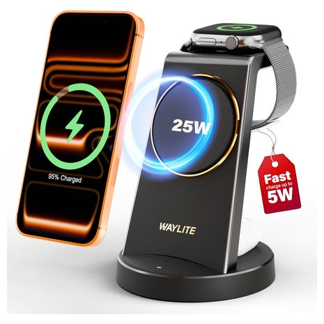 WayLite 3-in-1 25W Wireless Magnetic Fast Charging Station (Black)