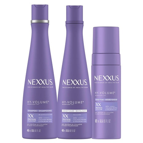 3-Pack Nexxus HY-VOLUME Weightless Lift Shampoo, Conditioner & Foam w/ Collagen Protein & Hyaluronic Acid