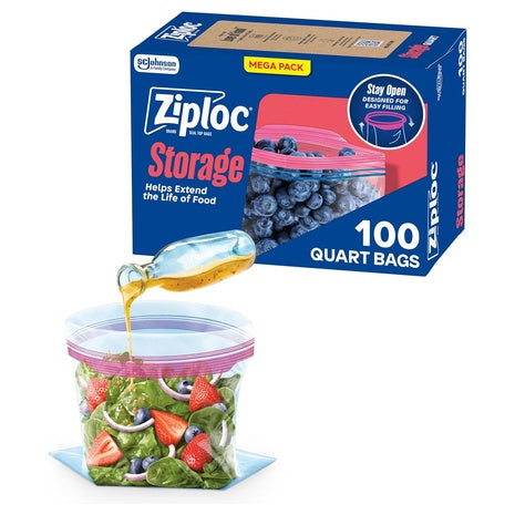 100 Ziploc Quart Food Storage Bags