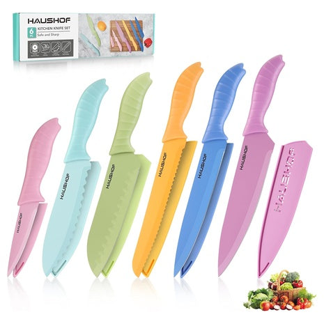12-Piece Colorful Nonstick Knife Set with Sheaths