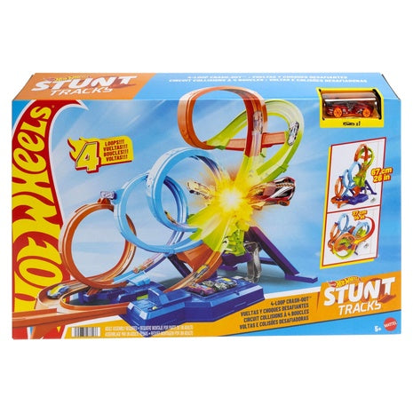Hot Wheels Action 4-Loop Crash Out Track Set with Motorized Booster