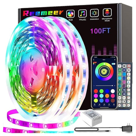 100ft Color Changing Smart LED Strip Lights With Music Sync And APP