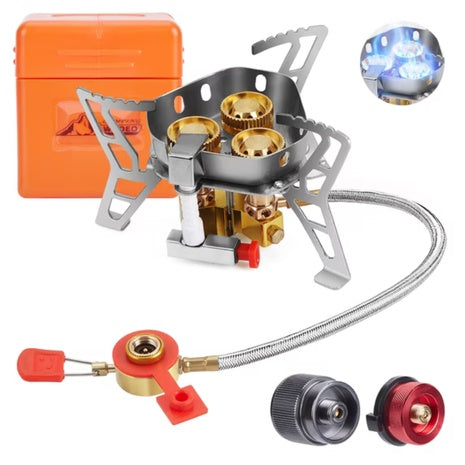 6800W Windproof Camping Gas Stove W/ Piezo Ignition, 1LB Propane Tank Adapter