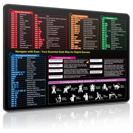 Excel Cheat Sheet Mouse Pad With Stitched Edges Anti-Slip