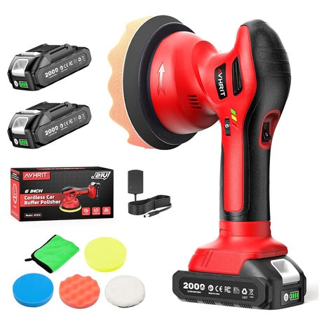 Cordless Car Buffer Polisher Kit With 2-2000mAh 21V Batteries