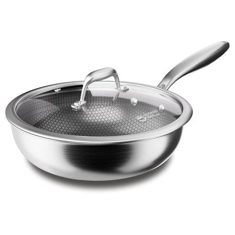 11" Hybrid Stainless Steel Nonstick Stir Fry Pan With Lid