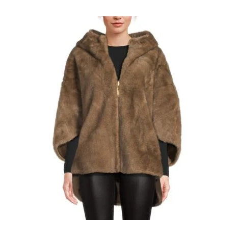 Belle Fare Women's Reversible Faux Mink Hooded Cape
