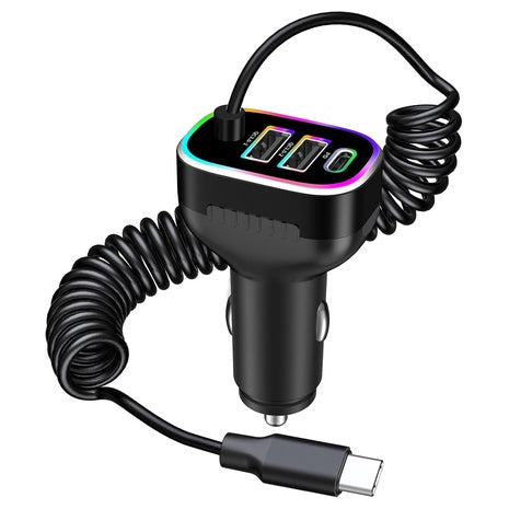 140W 4-Port Car Charger w/ 6Ft Coiled USB-C Cable
