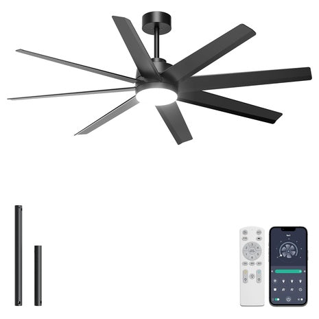 Ohniyou 60'' Modern 8 Blades Ceiling Fan With Light (3 Colors)