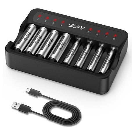 8-Bay Smart Battery Charger with Batteries