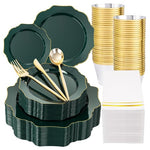 175 Piece Green & Gold Disposable Dinnerware Set