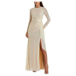 Sequined Ruched Boat Neck Gown