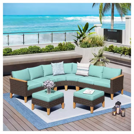 PHI VILLA 8-Piece Rattan Wicker 8 Seat Steel Patio Sectional Set