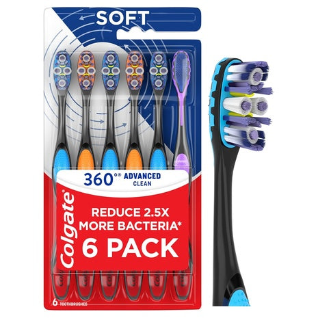6 Colgate 360 Advanced Clean Soft Toothbrushes