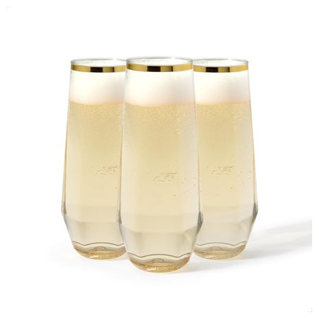 48-Pack 9 oz Tossware Gold Rim Unbreakable Champagne Glasses