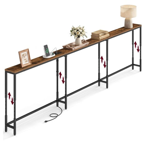 Vasagle 106.3" Height-Adjustable Narrow Sofa Console Table W/ Power Outlet