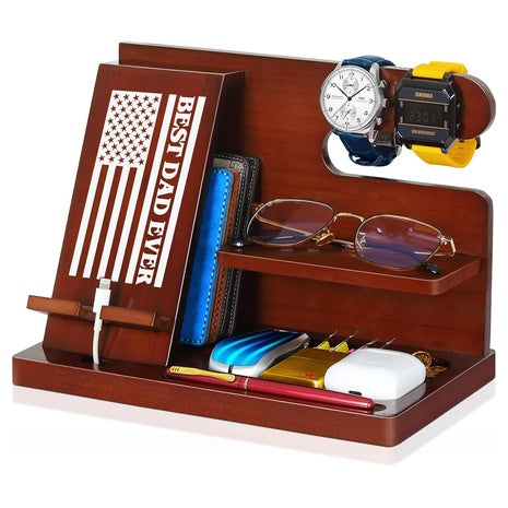 Wooden Docking Station For Phone, Watches, Wallet & More