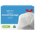 120 Amazon Basics 13 Gallon Tall Kitchen Drawstring Trash Bags