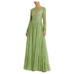 Beaded Mesh Illusion A Line Gown