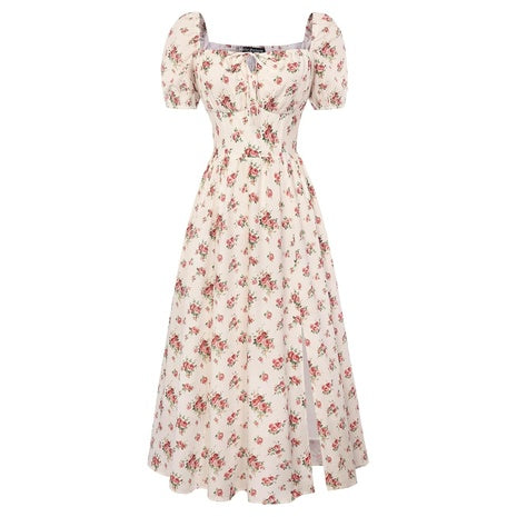 Scarlet Darkness Summer Spring Split Floral Corset Midi Dress With Pockets
