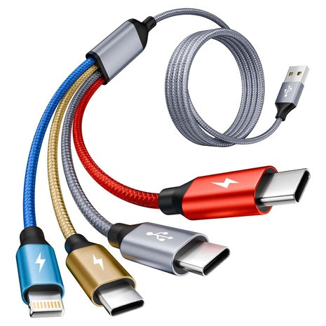 5ft 4-in-1 Multi USB C Multiple Charger Cable With 3 X Type-C/IP