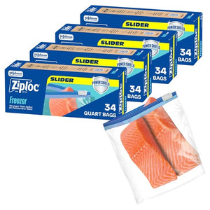 136 Ziploc Quart Food Storage Freezer Slider Bags