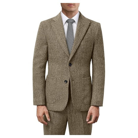 Fesenbo Men's 2-Piece Herringbone Tweed Tuxedos Suit
