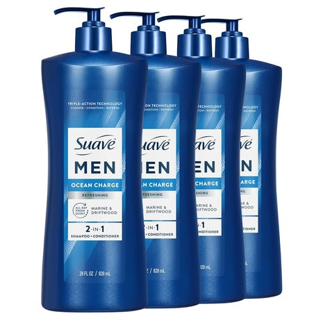 Amazon Business: 4 Bottles Suave Men Ocean Charge 2-in-1 Shampoo & Conditioner (28oz)
