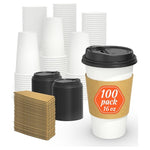 100 16oz Disposable Coffee Cups with Lids & Sleeves