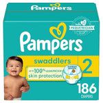 186 Size 2 Pampers Swaddlers Diapers