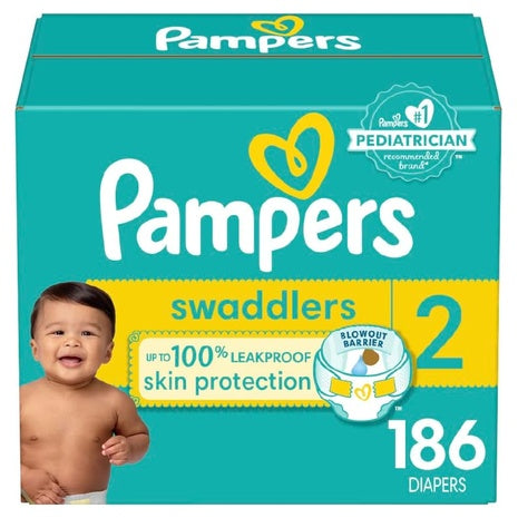186 Size 2 Pampers Swaddlers Diapers