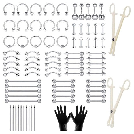 88-Piece Body Piercing Kit With Piercing Jewelry And Tools